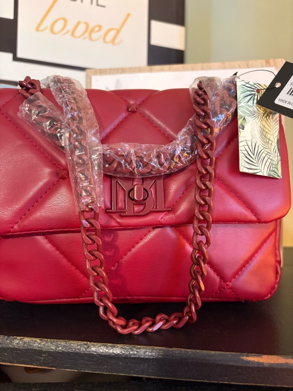 Badgley Mischka Quilted Red Chain Shoulder Bag - Designer-Inspired